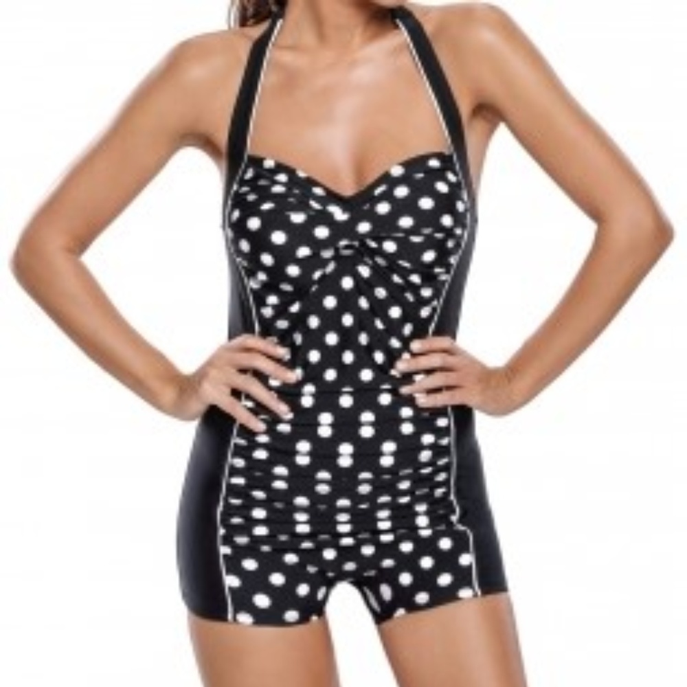 Polka Dot Front Monochrome Swimwear